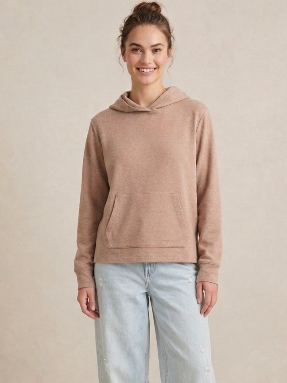 J.Crew Knit Hoodie in Cloudspun Yarn in Hthr Mushroom Sz L Cozy Taupe Tan